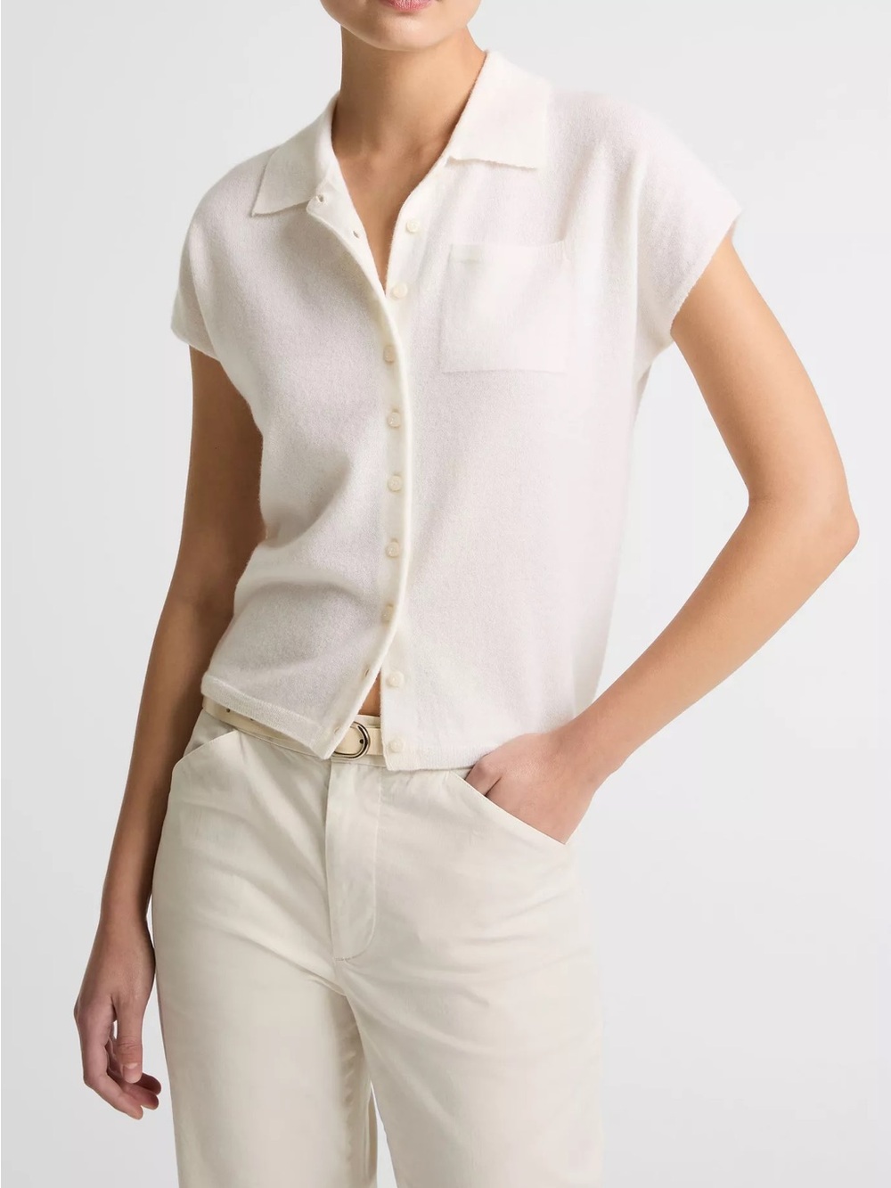 Vince Cashmere-Silk Short-Sleeve Polo Sweater